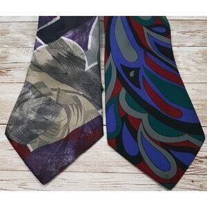 Vtg 80s Johnny Carson Multicolor Abstract Funky Neckties USA Lot of 2 EUC